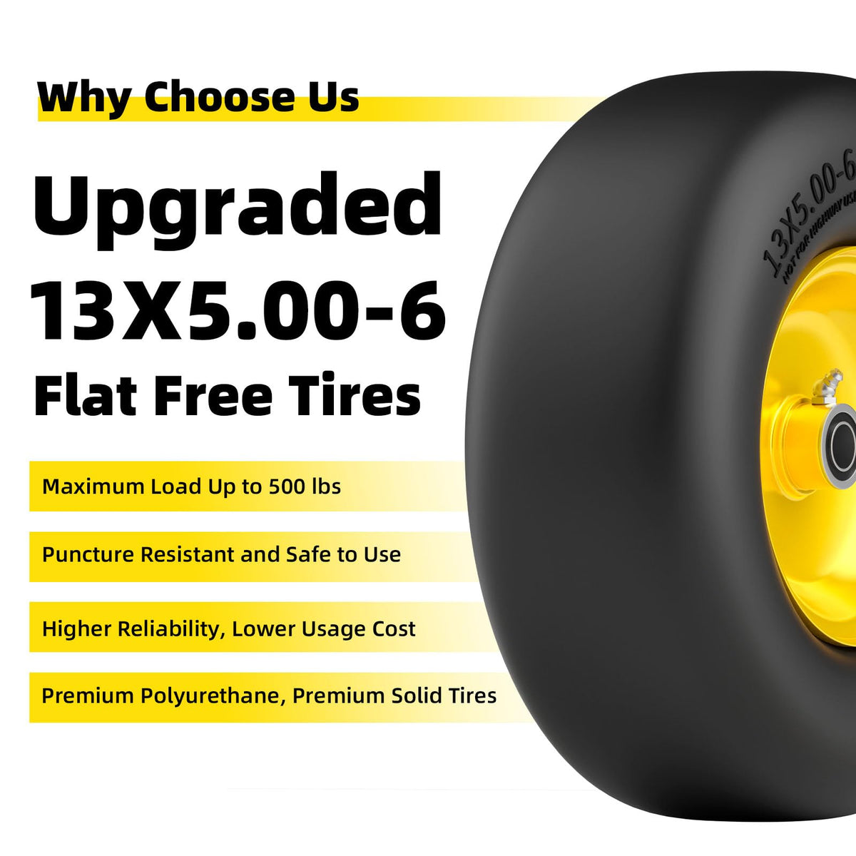 RONPOW flat-free tire gripping wet grass for safer mowing