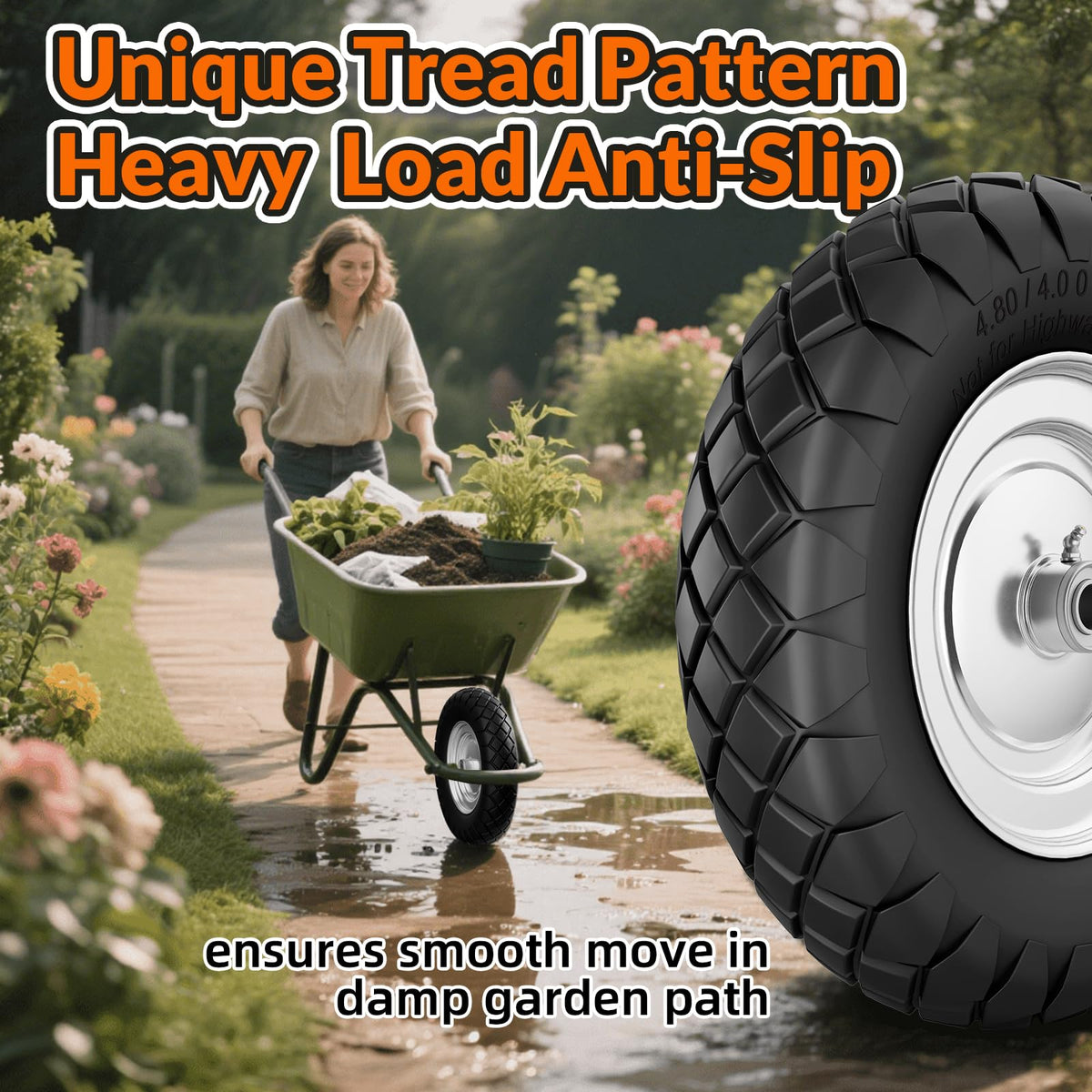 RONPOW tread pattern delivers smooth rolling on grass.