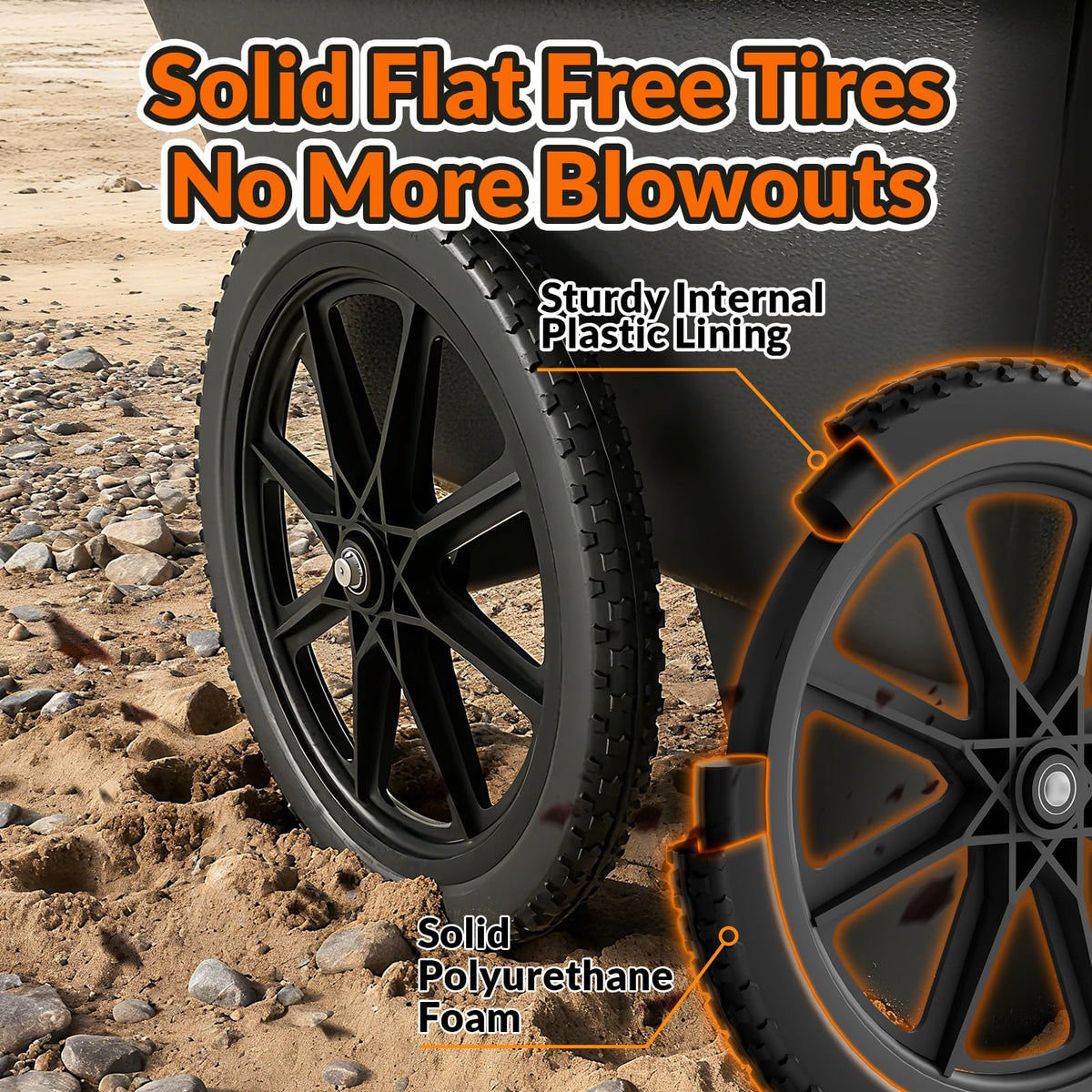 RONPOW tread design provides solid grip on wet grass and rugged terrain.