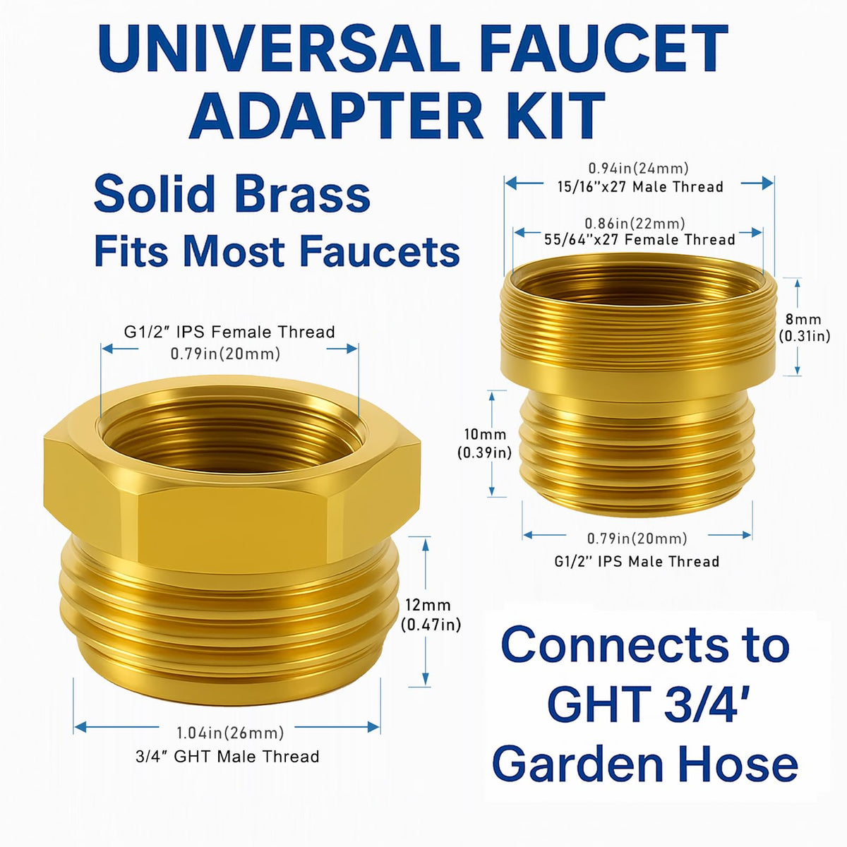 ROOGSIH faucet-to-hose adapter brass fit demonstrated for kitchen or bathroom taps.