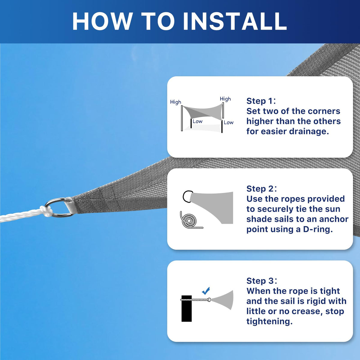 RoomHacks tear-resistant sail with D ring corners ensures lasting outdoor use.