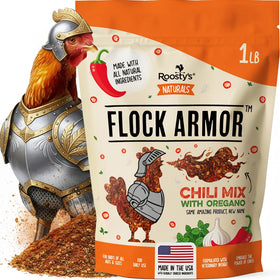 Roosty's Flock Armor chili pouch front view for easy feeding
