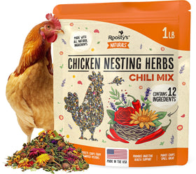 Roosty's Naturals Chili Mix packaging shown for convenient coop refreshment