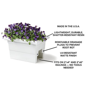 Root & Vessel Countryside Rail Planter Terra 24 removable drainage plugs for moisture control