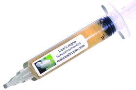 Root Mushroom Farm Lion's Mane liquid culture bottle ready for inoculation.