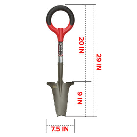 Root Slayer 22411 mini digger shows inverted V tip slicing through dense soil