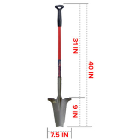 Root Slayer Nomad compact serrated blade highlights efficient digging through tough soil.