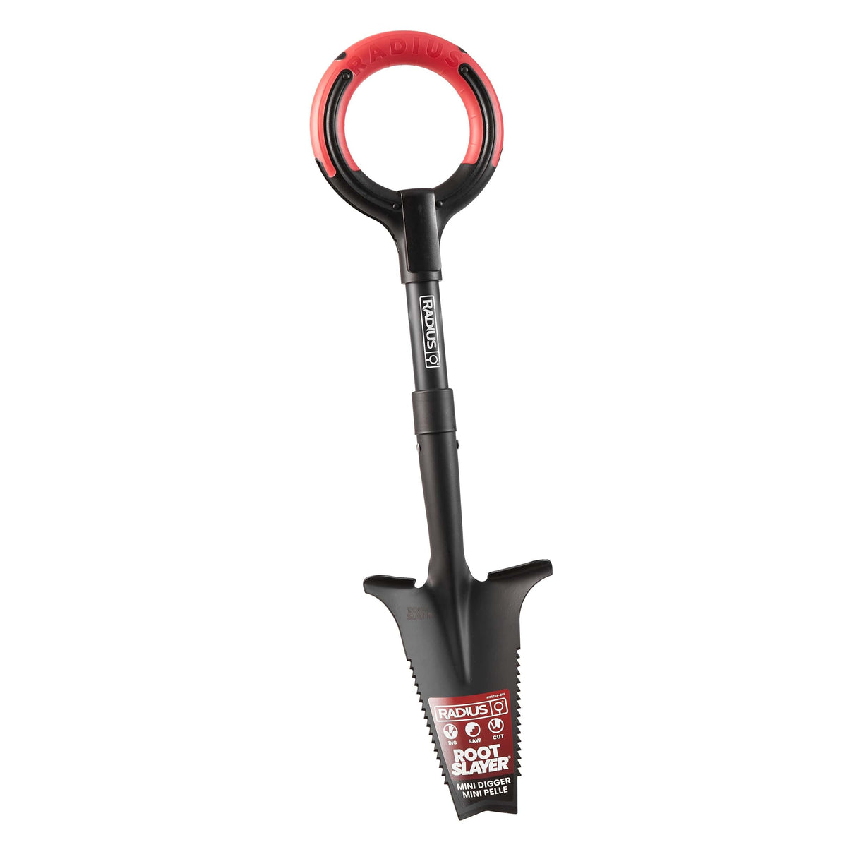 Root Slayer RS224 mini digger blade enabling precise digging in tight garden spaces