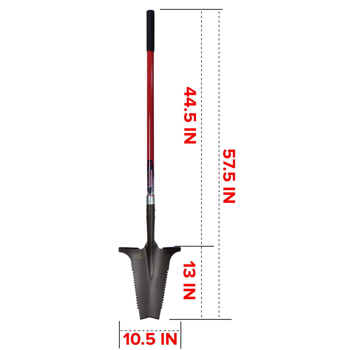 Root Slayer XL shovel extended shaft for taller gardeners and increased leverage.