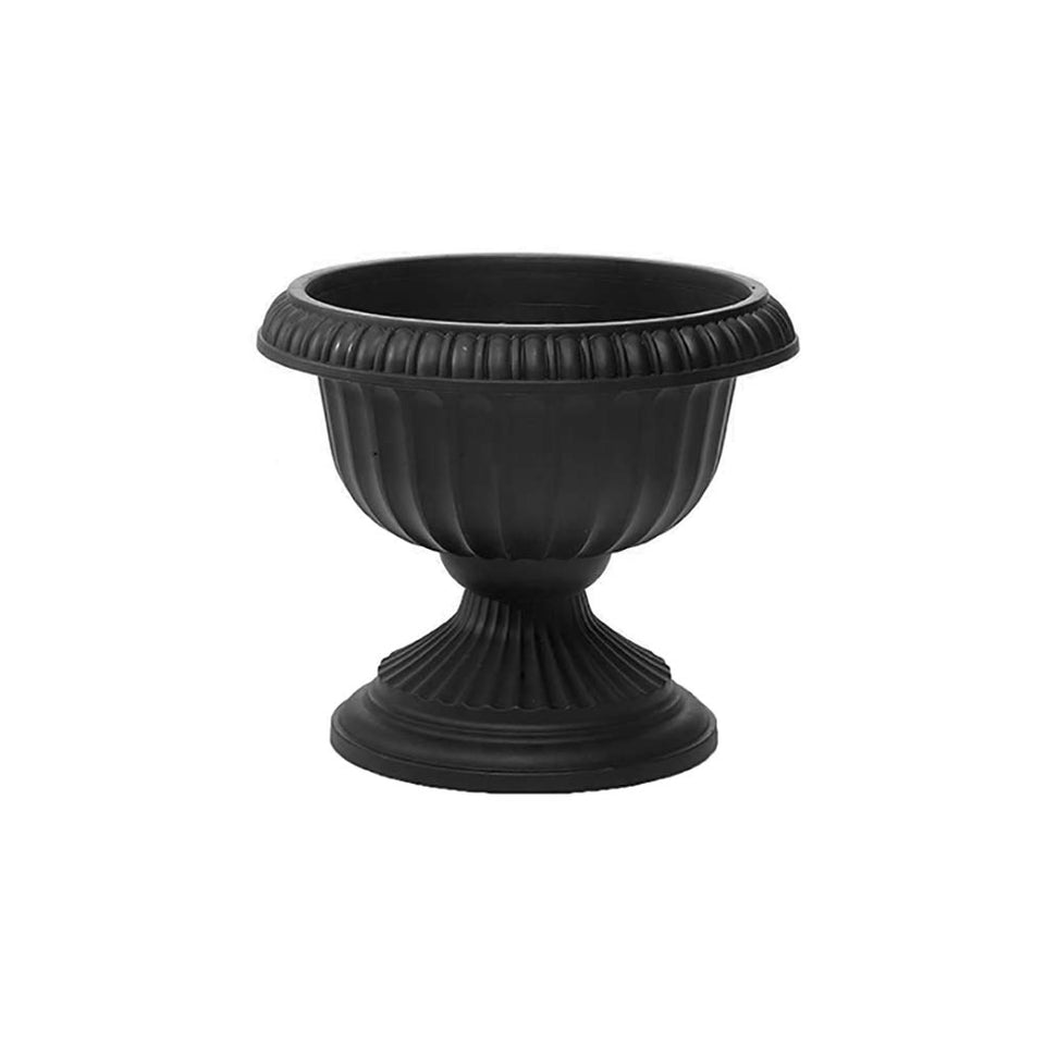 Root & Vessel Grecian Urn Planter in black, 12-inch diameter, adds curb appeal
