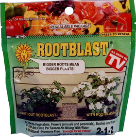 RootBlast sachets with easy-application near plant roots for healthier growth.