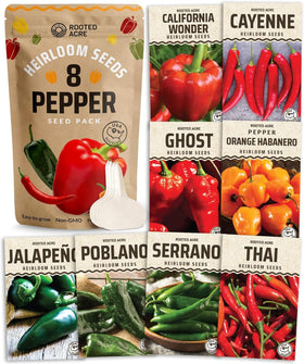 Rooted Acre 8 Varieties pepper seeds pack for home gardeners