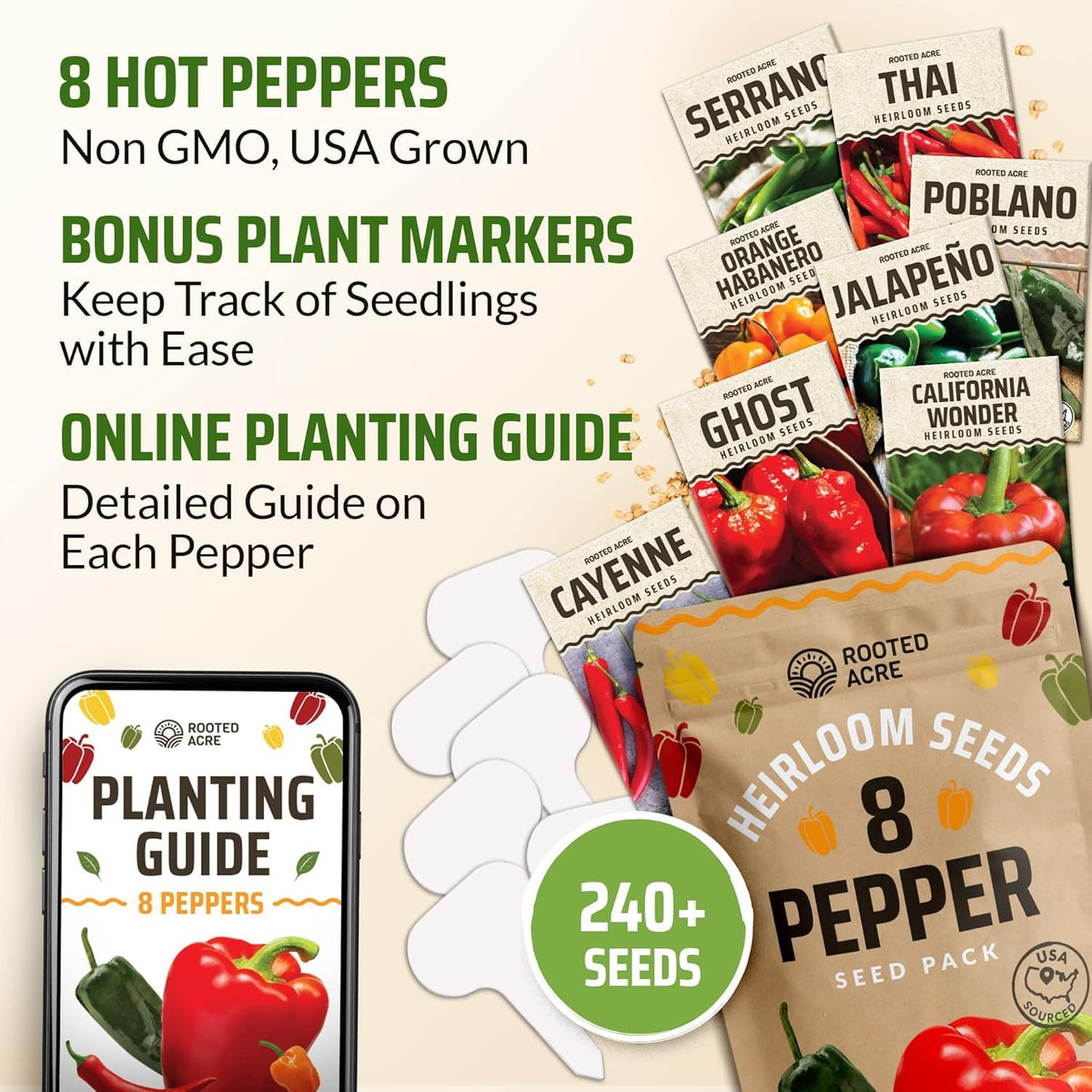 Rooted Acre California Wonder seeds for sweet peppers in home gardens