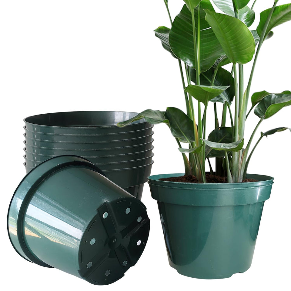 RooTrimmer 10-inch green planter top view, durable for outdoor planting.