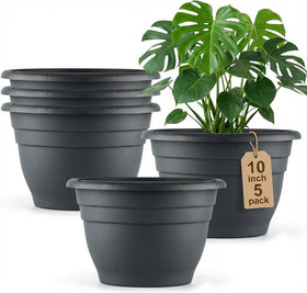 RooTrimmer 10-inch grey plant pot with drainage for indoor and outdoor use.