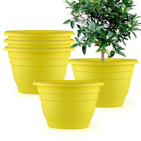 RooTrimmer 10-Inch Yellow Pots, front view, ideal for indoor spaces.
