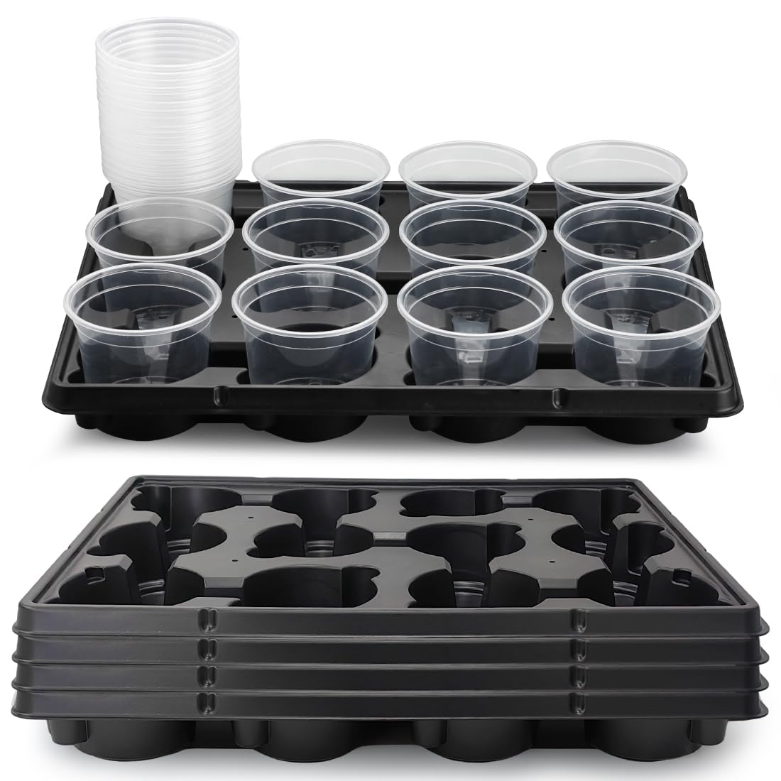 RooTrimmer 12-cell tray with 4-inch pots for organized seed starting and transport.