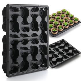 RooTrimmer 20-cell tray stack keeps pots neatly organized and saves workspace.