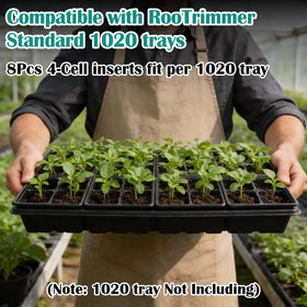 RooTrimmer four-cell tray enables easy transplant of seedlings.