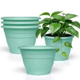 RooTrimmer 5 Pack 10-Inch blue plant pots for indoor and outdoor use.