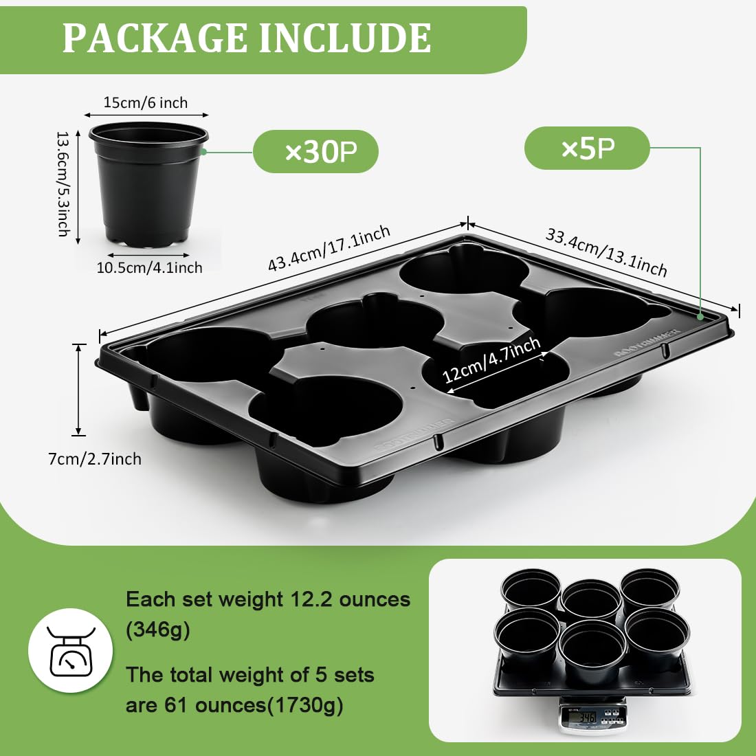 RooTrimmer 6-cell nursery trays in a 5-pack for organized seedling growth.
