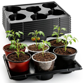 RooTrimmer 6-cell round nursery tray holds 6-inch pots securely for tidy seedlings.