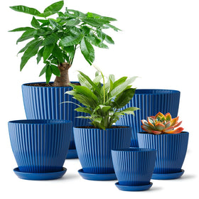 RooTrimmer 7.5-inch pot with saucer, ideal for indoor herbs with tidy drainage.