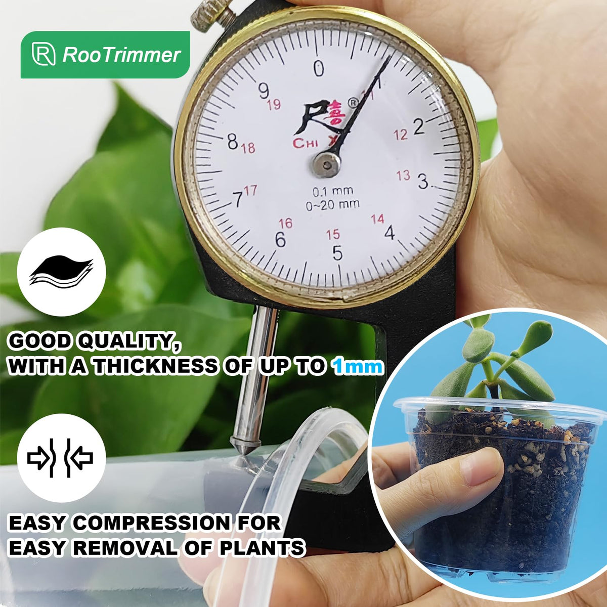 RooTrimmer BPA-free plastic pots ensure safe reuse.