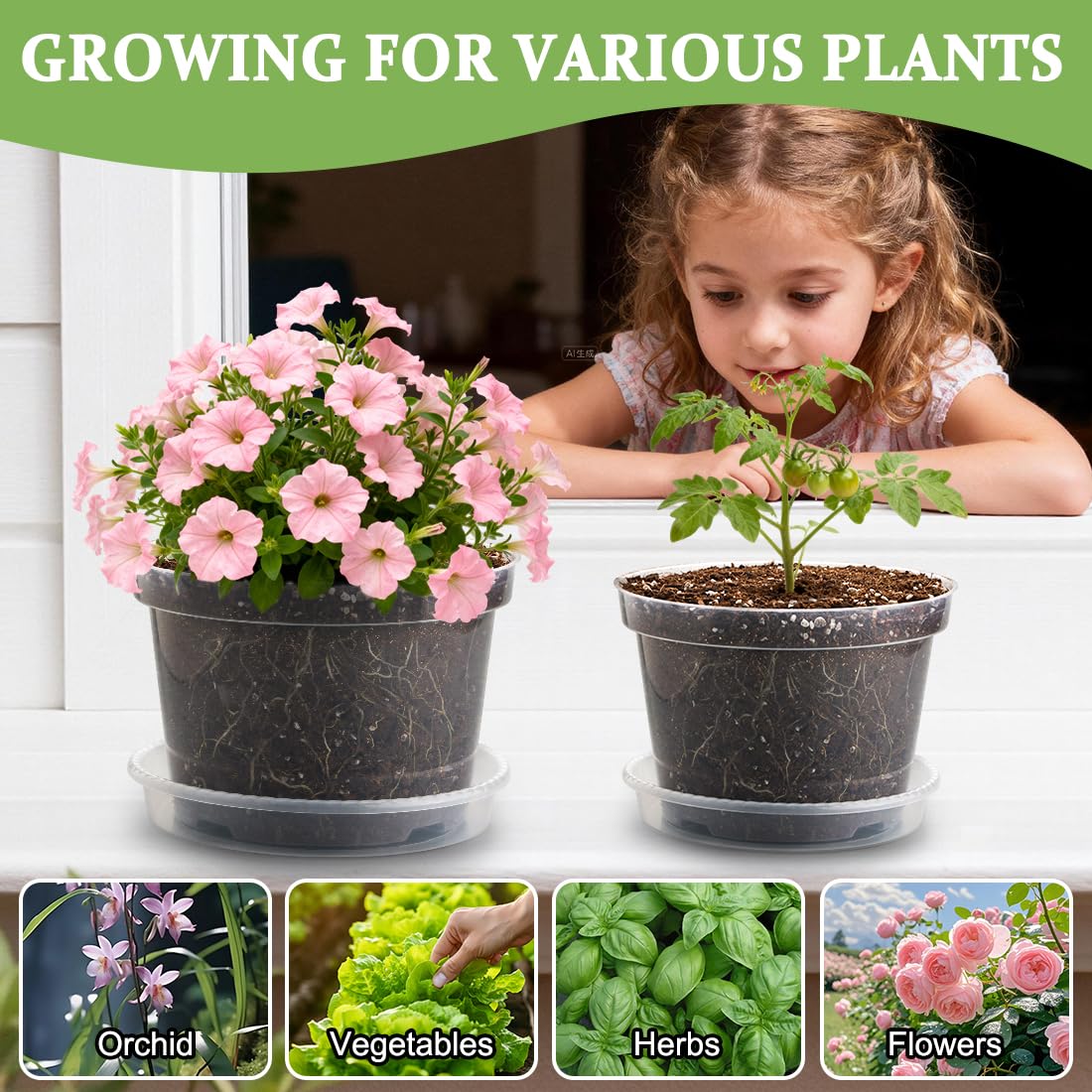 RooTrimmer clear planter pot, ideal for mint, orchids, and herbs.