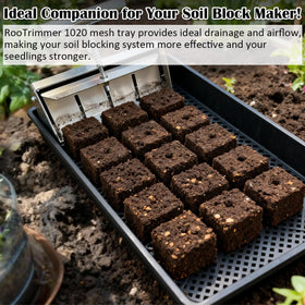 RooTrimmer durable plastic 1020 mesh bottom tray supports heavy use and longevity.