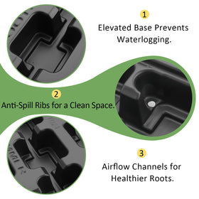 RooTrimmer elevated base trays provide stable, safe handling of pots.