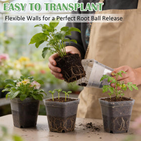RooTrimmer flexible-durable-material-closeup demonstrates easy root ball release during transplanting.
