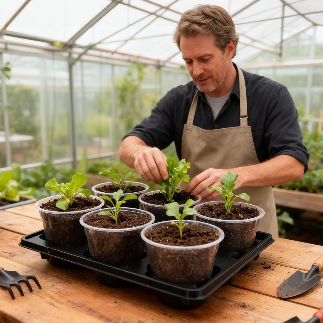 RooTrimmer greenhouse-ready staging for seedlings and home garden setups.