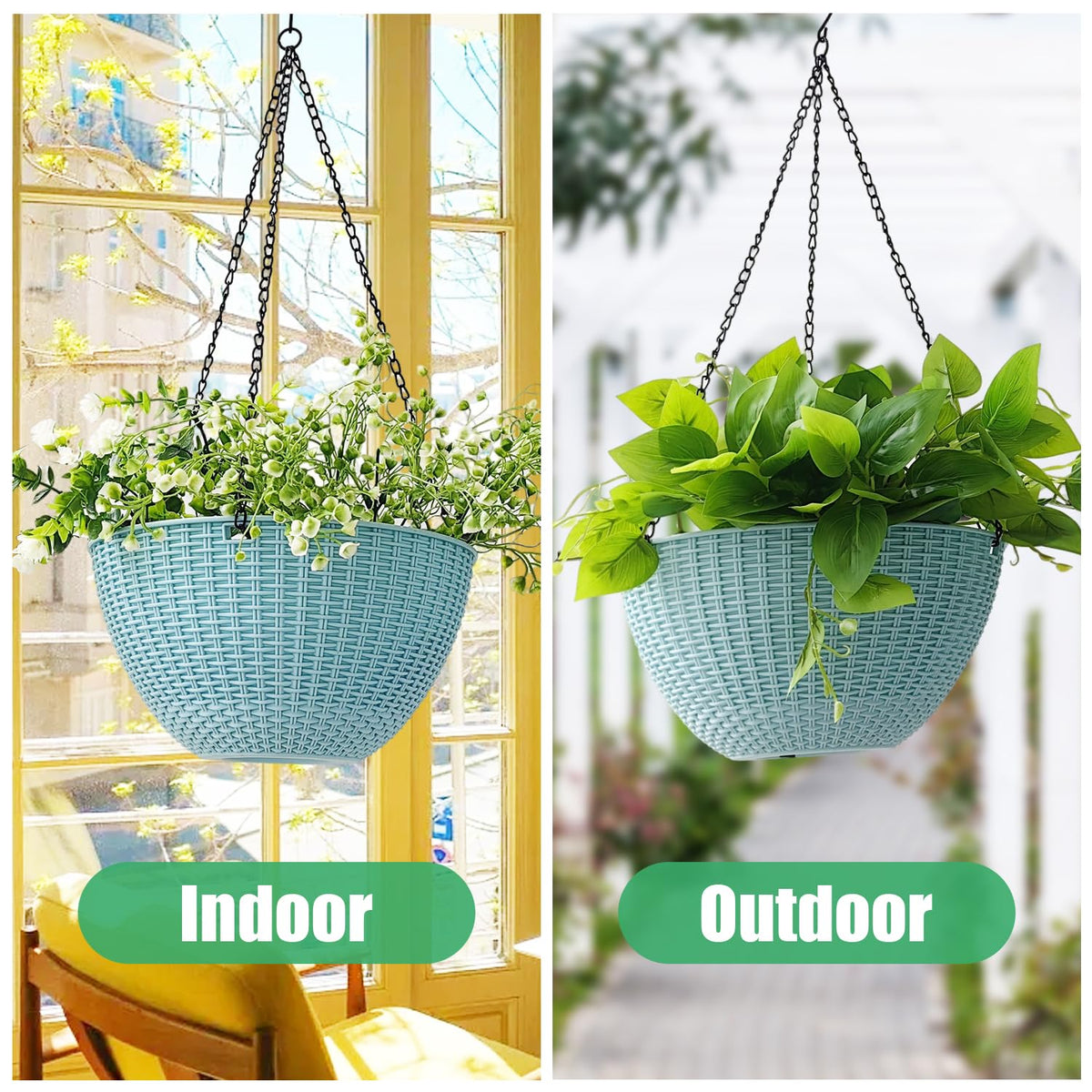 RooTrimmer hanging planters chain setup ready for porch installation