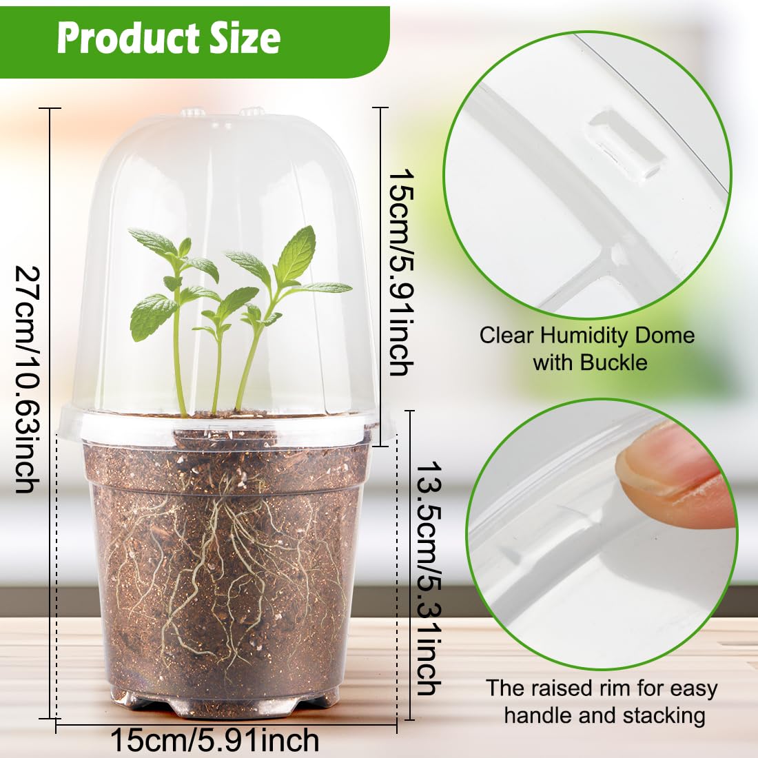 RooTrimmer humidity dome with secure buckle keeps pots stable during use.