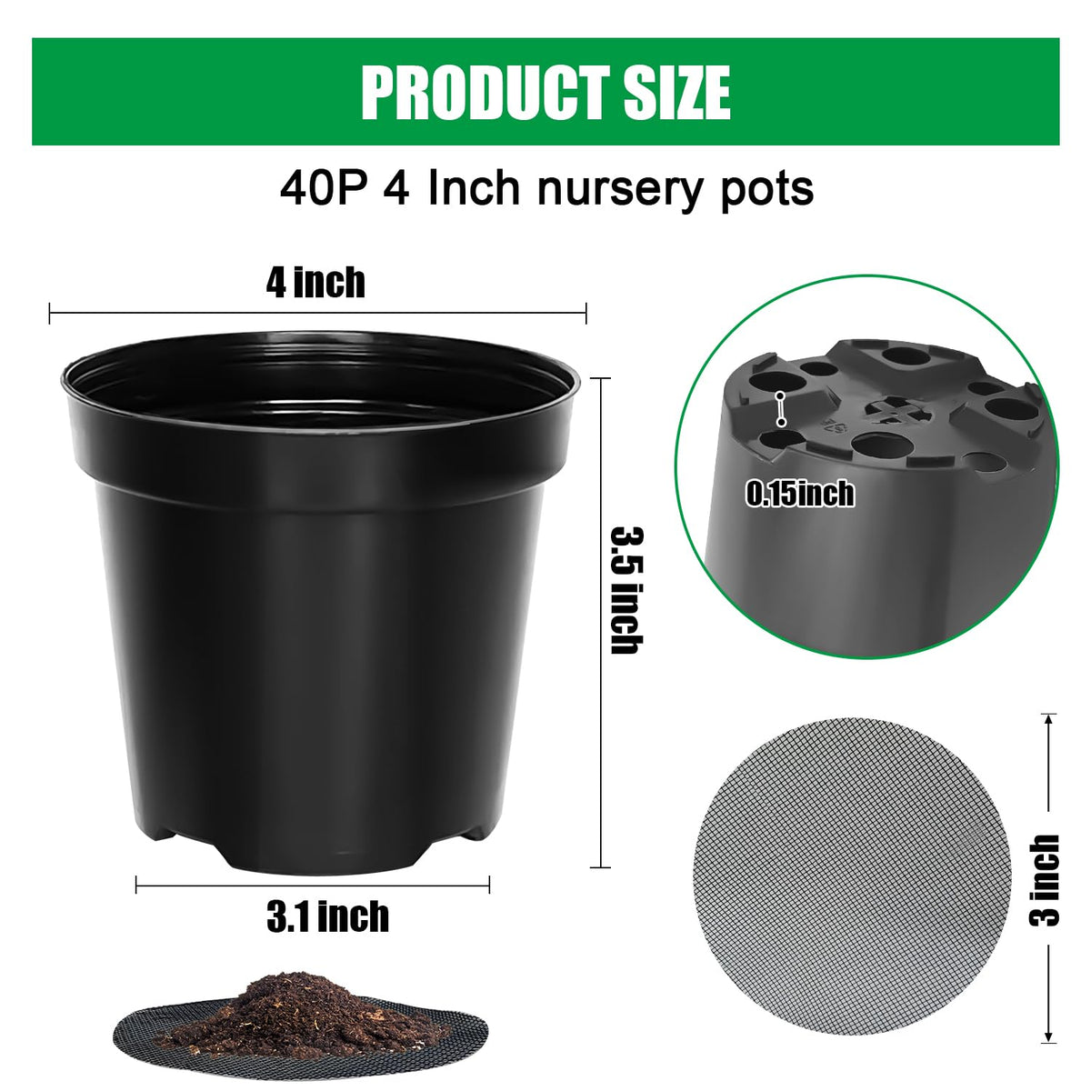 RooTrimmer round mesh pad supports airflow and drainage.