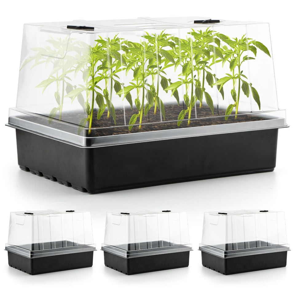 RooTrimmer seed starter tray with 5-inch dome for strong, protected seedlings.