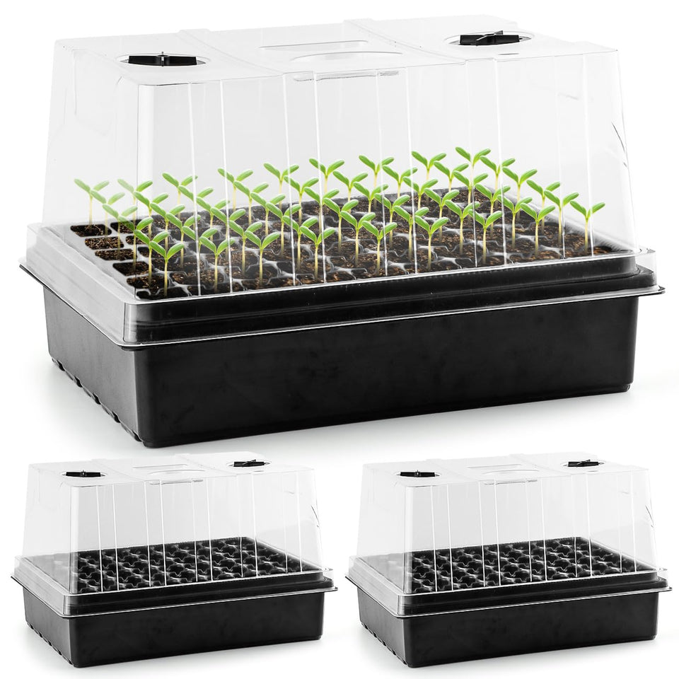 RooTrimmer seed starter trays with a clear 5in dome for monitoring growth