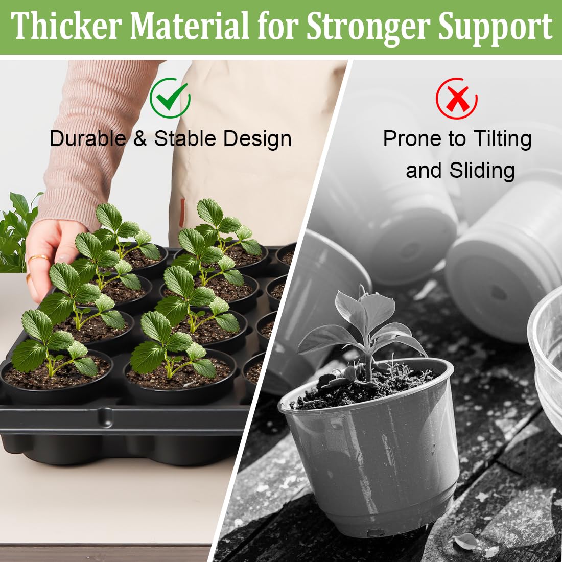 RooTrimmer seed starter trays featuring four corner drainage holes for moisture control
