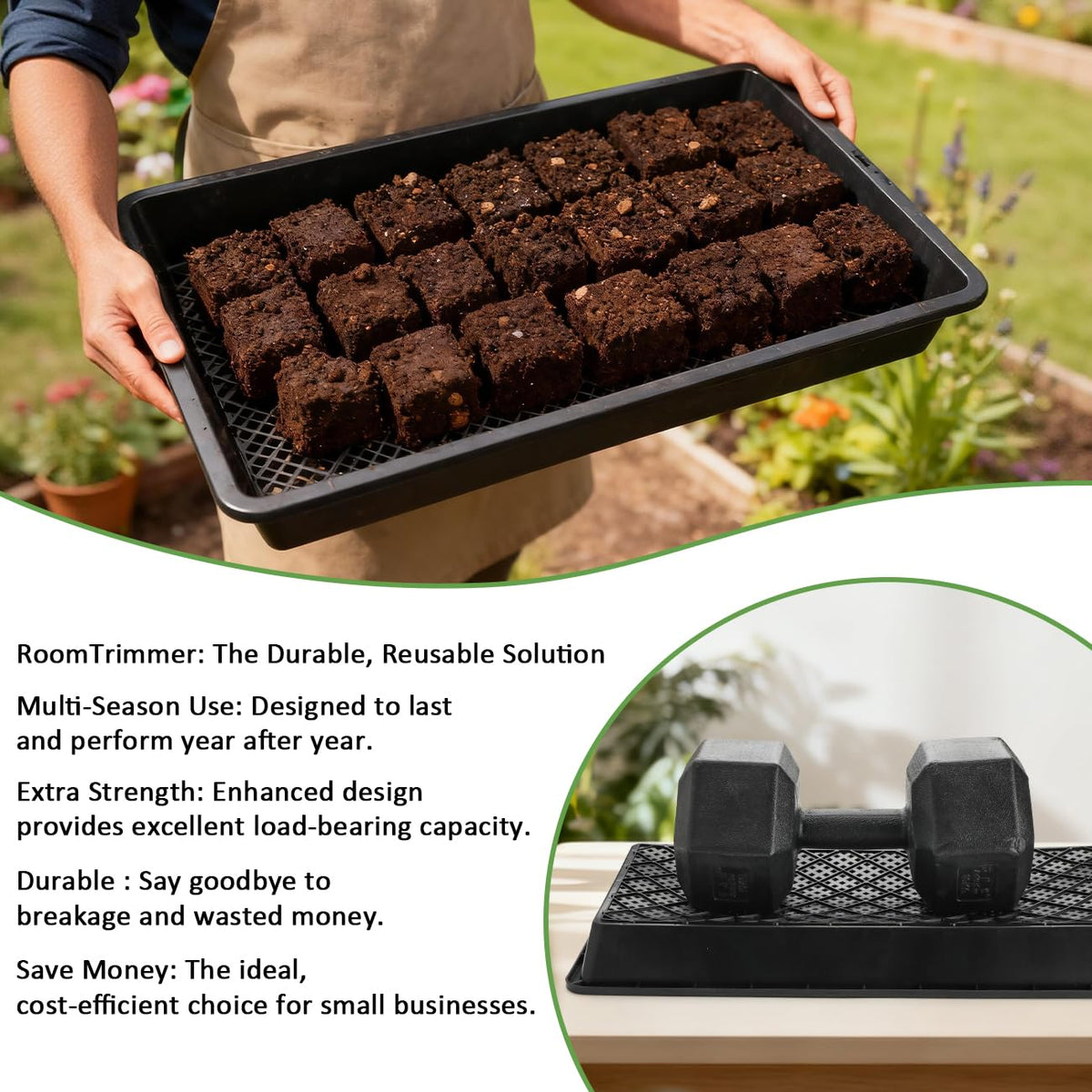 RooTrimmer soil-block-friendly tray keeps blocks well-drained for vigorous sprouts.