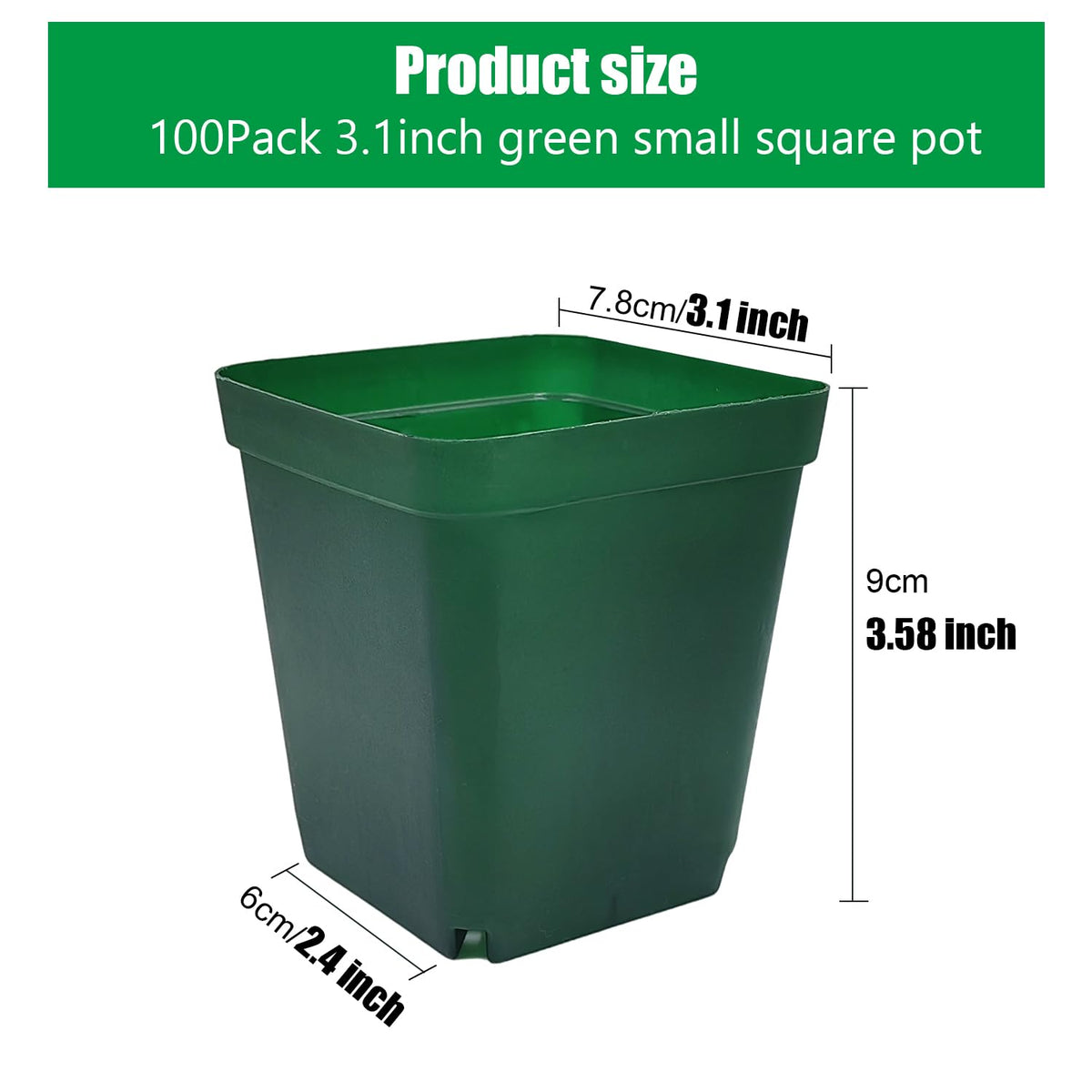 RooTrimmer square nursery pot in green, 3.15-inch, perfect for compact seedling setups.