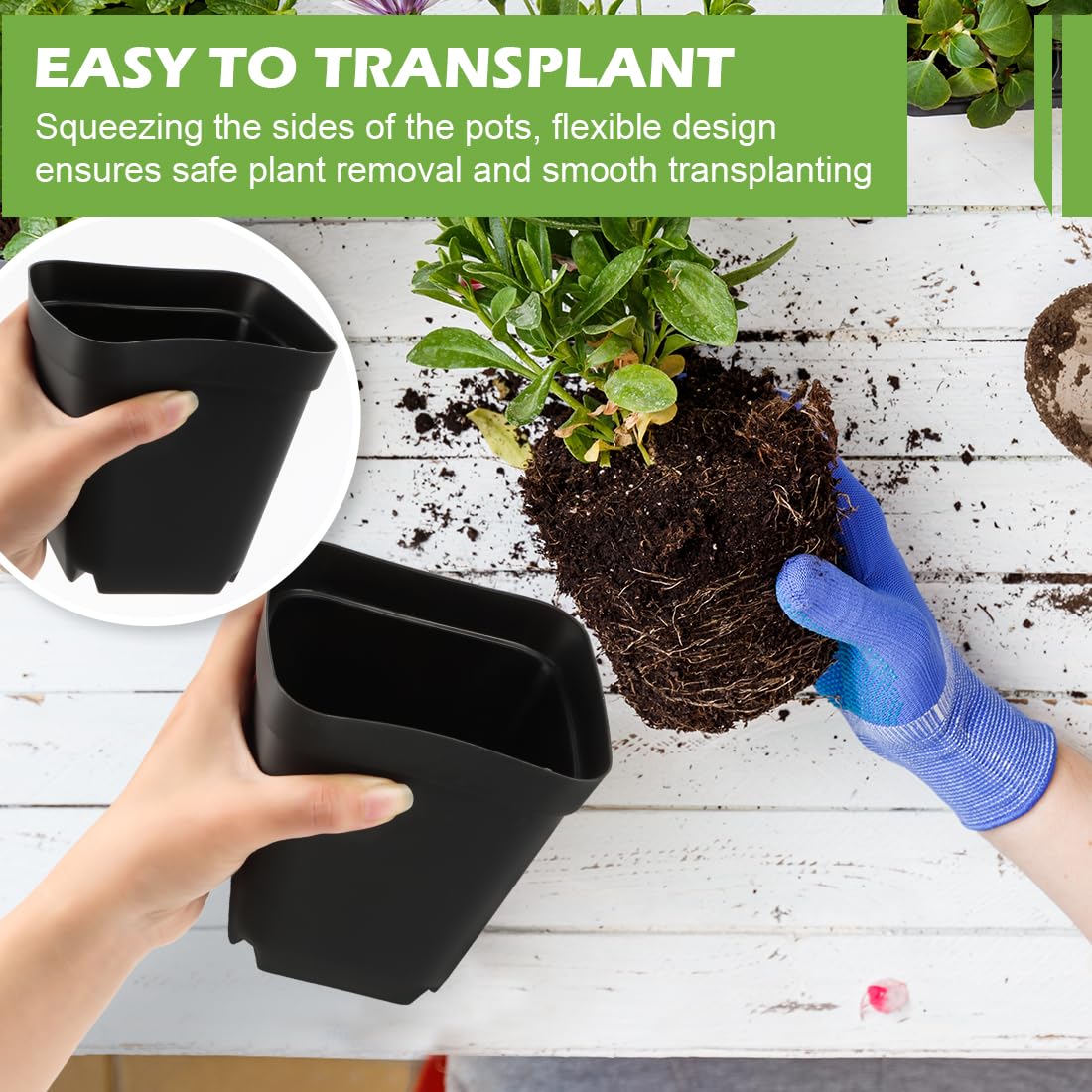 RooTrimmer square pot 4in side panel detail shows sturdy plastic for long reuse