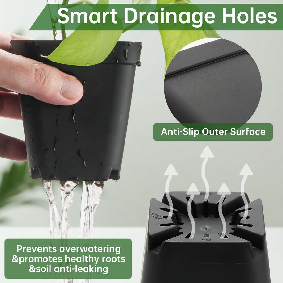 RooTrimmer square pot with drainage holes close-up showing airflow and root health