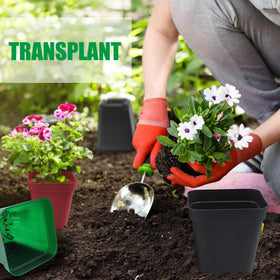 RooTrimmer square pot stackable design saves space in storage.