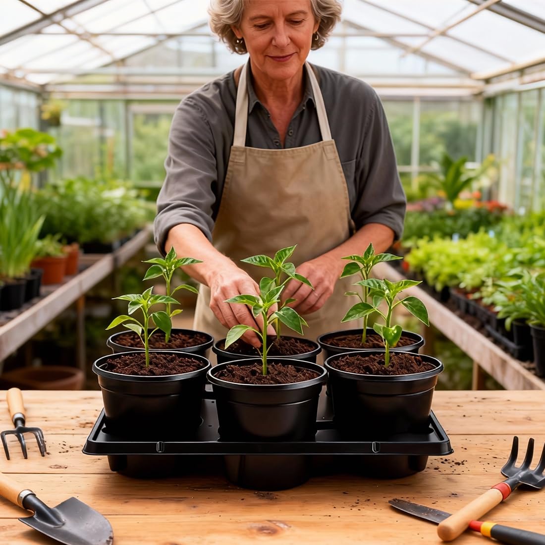 RooTrimmer stackable garden trays save space when not in use.