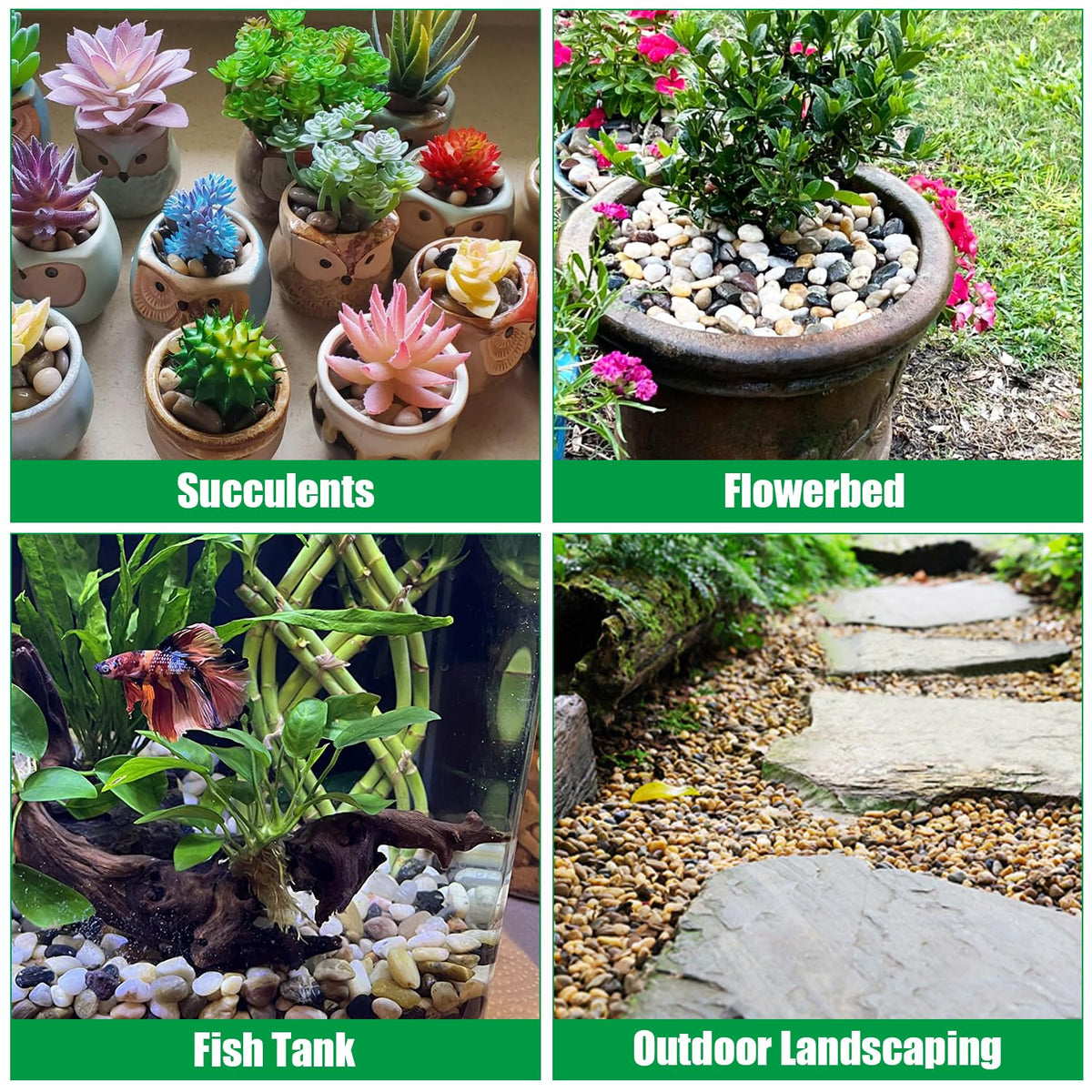 RooTrimmer rocks for plants multicolor stones support soil humidity while guarding against weeds