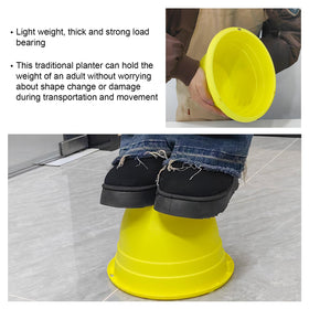 RooTrimmer Yellow pot, top-down view highlights outer and inner dimensions.