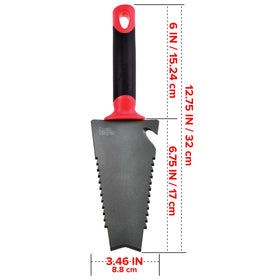 Root Slayer trowel cutting tip slices through tough soil effortlessly
