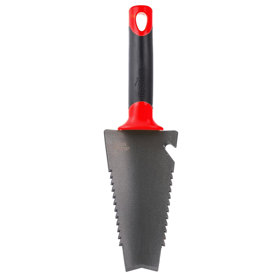 Root Slayer trowel serrated blade cuts stubborn roots with precision