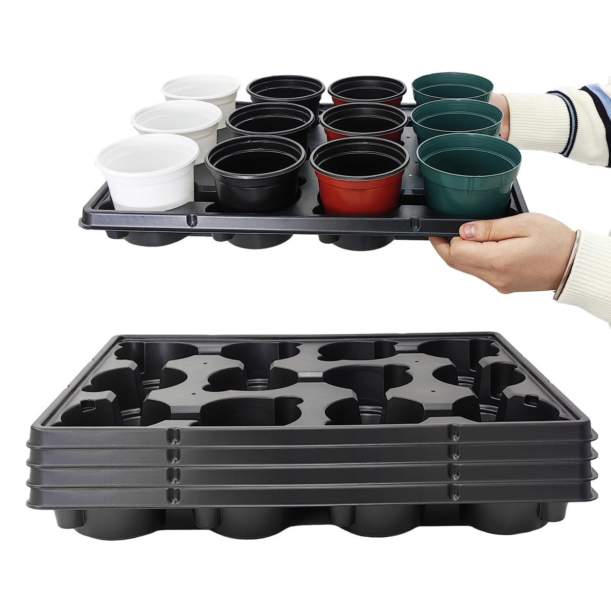 RooTrimmer 12-cell round tray with shuttle pots enables easy transport of seedlings